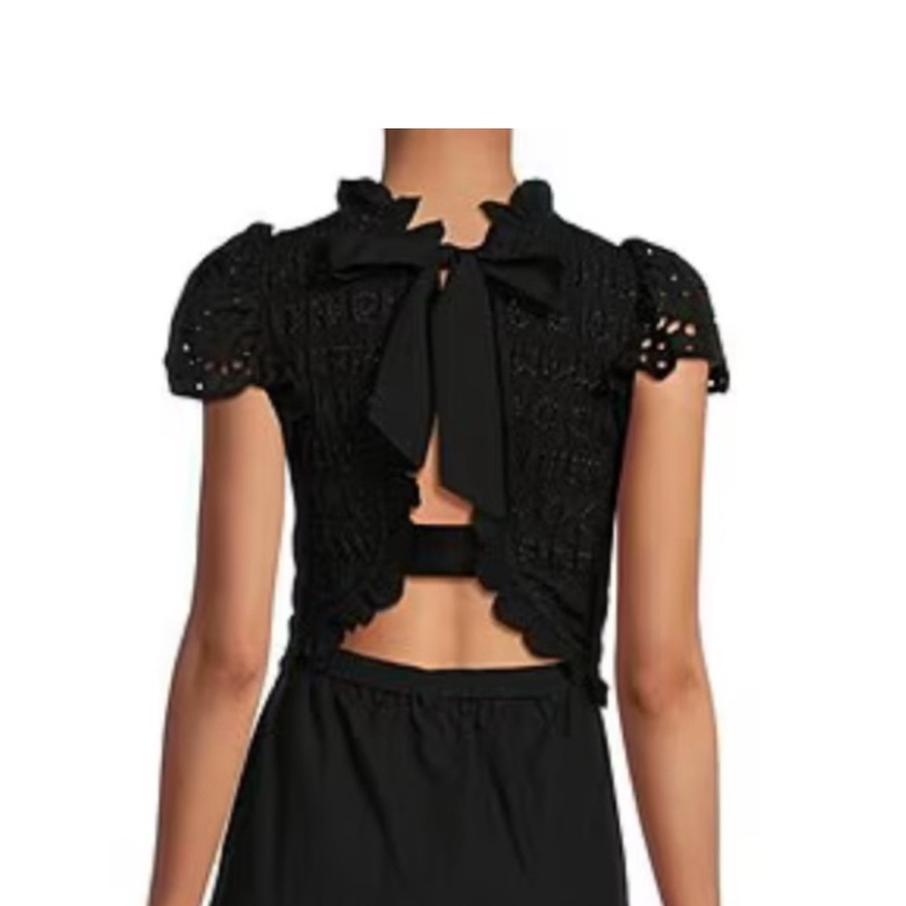 Tyler Boe Black Smocked Midi Dress with Puff Sleeves